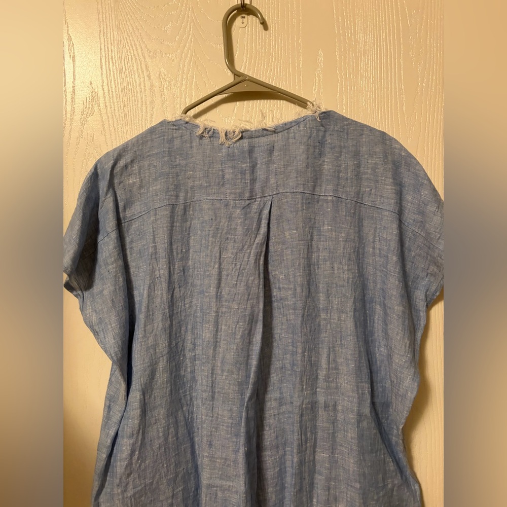 Karyn Seo Linen Embroidered V-Neck Raw Hem Lagenlook Tunic Dress Size Medium - Picture 12 of 12